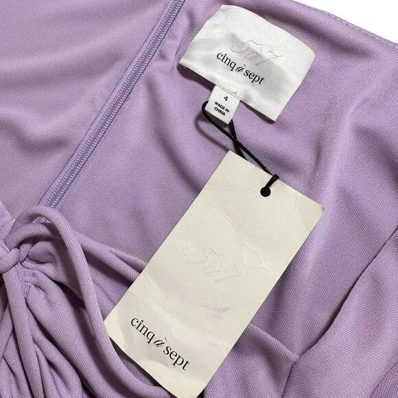 Cinq A Sept NEW Janis Square Neck Tie Front Short Sleeve Midi Dress Purple 4 - Picture 9 of 11